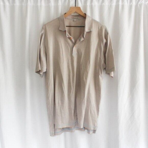 Men's Peter Millar Blue Orange White Striped Short Sleeve Cotton Golf Polo Large - Picture 1 of 4